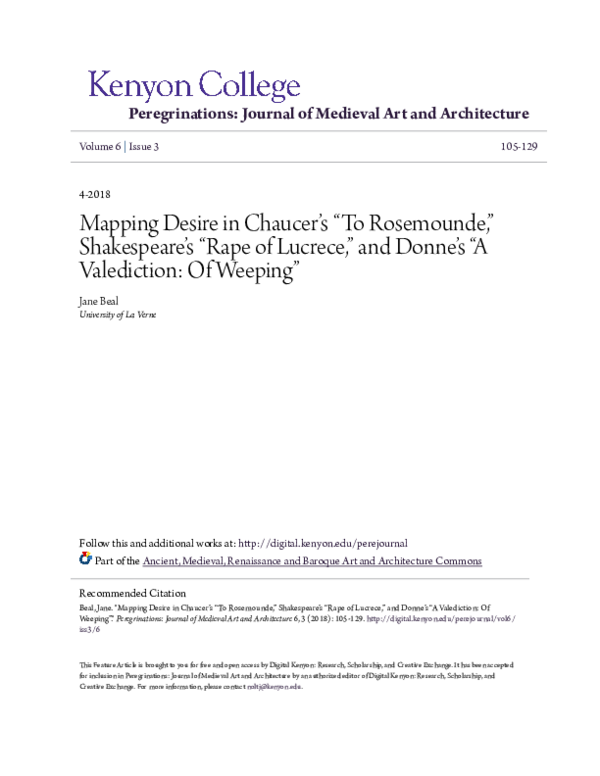 Pdf Mapping Desire In Chaucer S To Rosemounde Shakespeare S Rape Of Lucrece And Donne S A Valediction Of Weeping Jane Beal Academia Edu