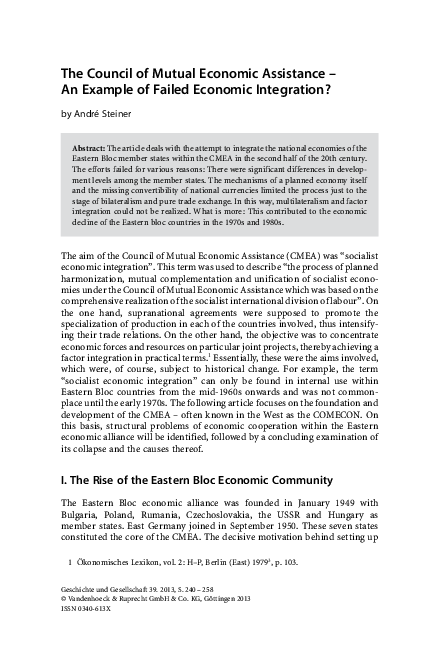 (PDF) The Council of Mutual Economic Assistance – An Example of Failed ...