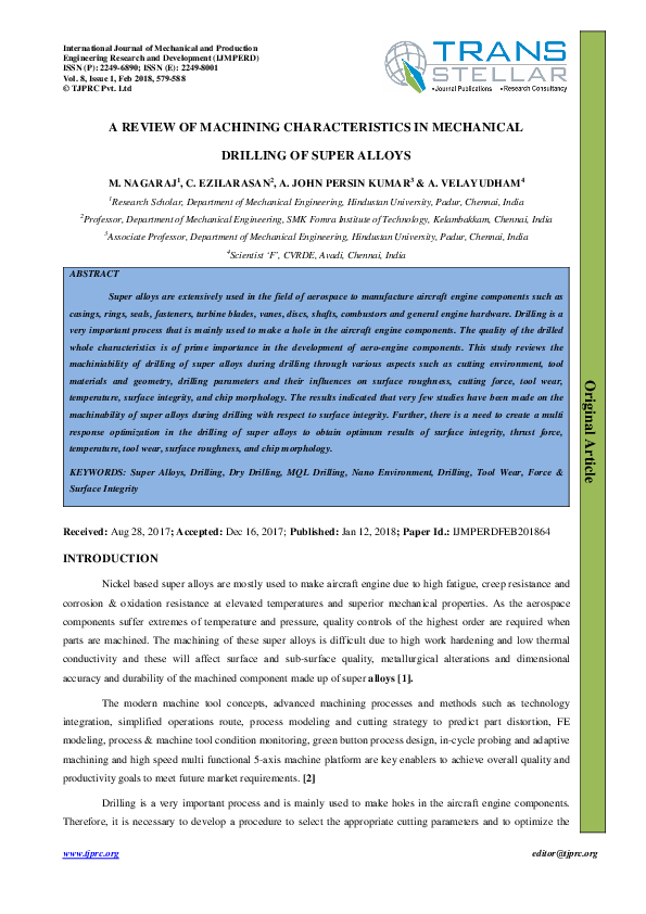 (PDF) A REVIEW OF MACHINING CHARACTERISTICS IN MECHANICAL DRILLING OF ...