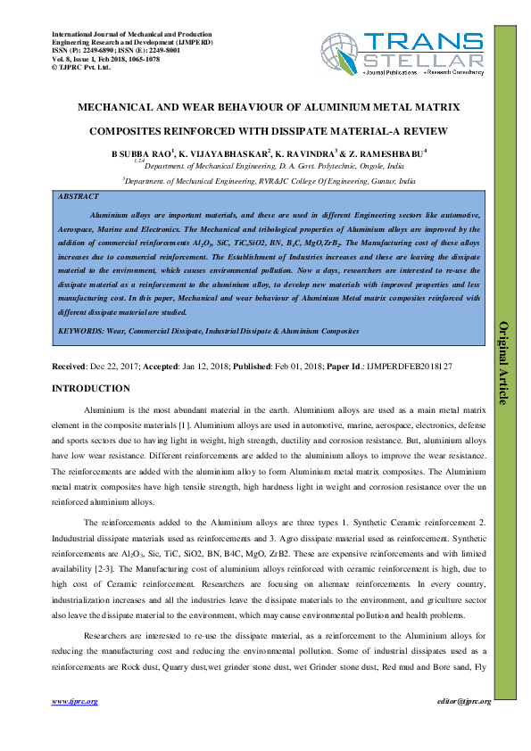 (PDF) MECHANICAL AND WEAR BEHAVIOUR OF ALUMINIUM METAL MATRIX ...