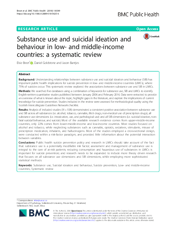 (PDF) Substance use and suicidal ideation and behaviour in low-and ...