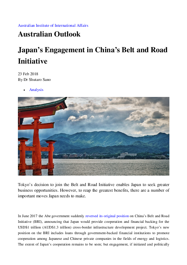 (PDF) Japan's Engagement in China's Belt and Road Initiative Shutaro Sano Academia.edu