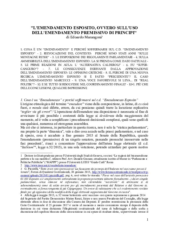 (PDF) L' Emendamento Esposito, ovvero sull'uso dell'Emendamento