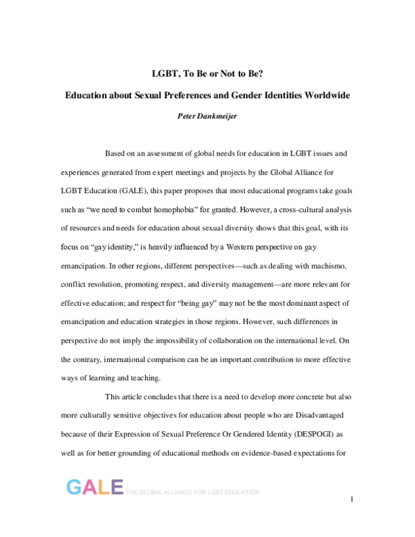 (PDF) LGBT, To Be or Not to Be? Education about Sexual Preferences and ...