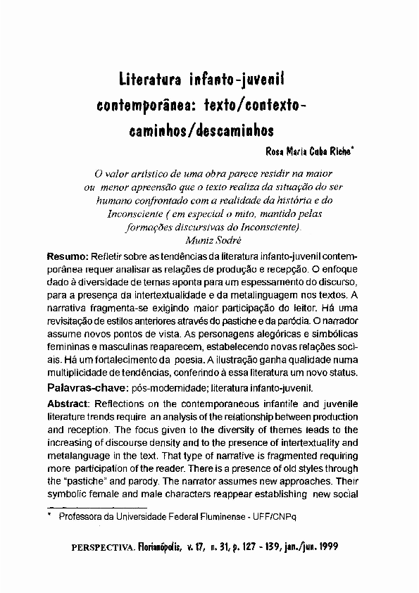 (PDF) Literatura infanto-juvenil contemporânea: texto/contexto ...