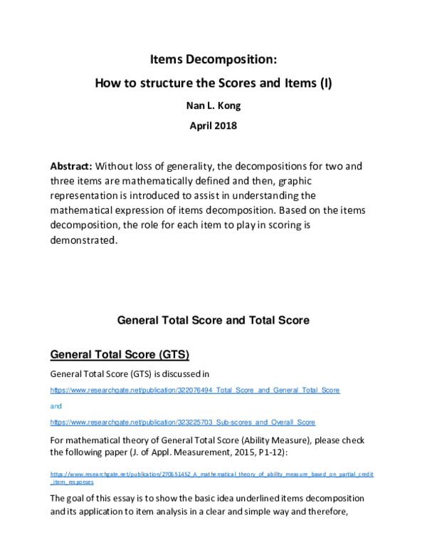 (PDF) Items Decomposition: How to structure the Scores and Items (I)