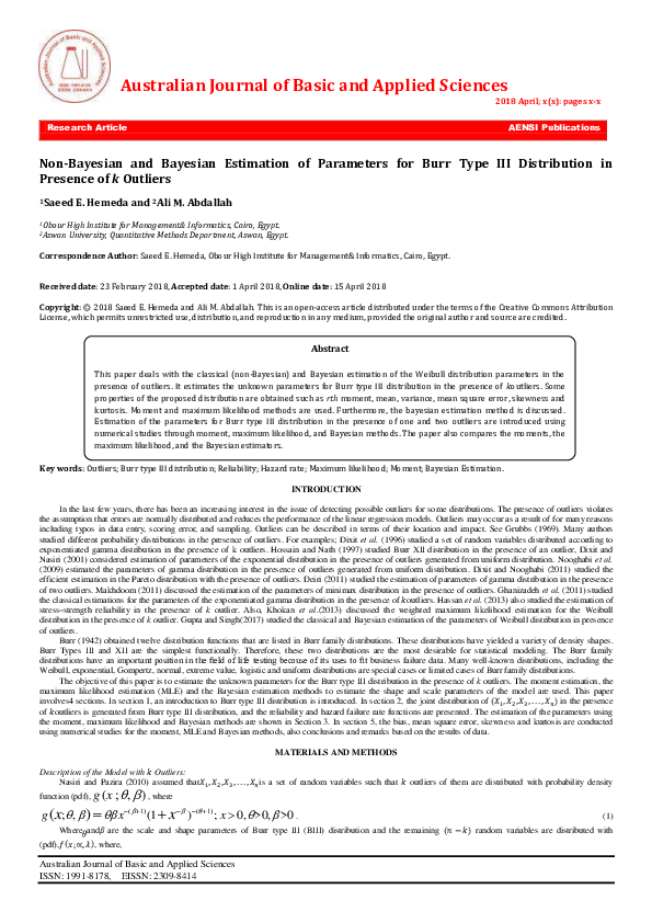 (PDF) Australian Journal of Basic and Applied Sciences 2018 April; x(x ...