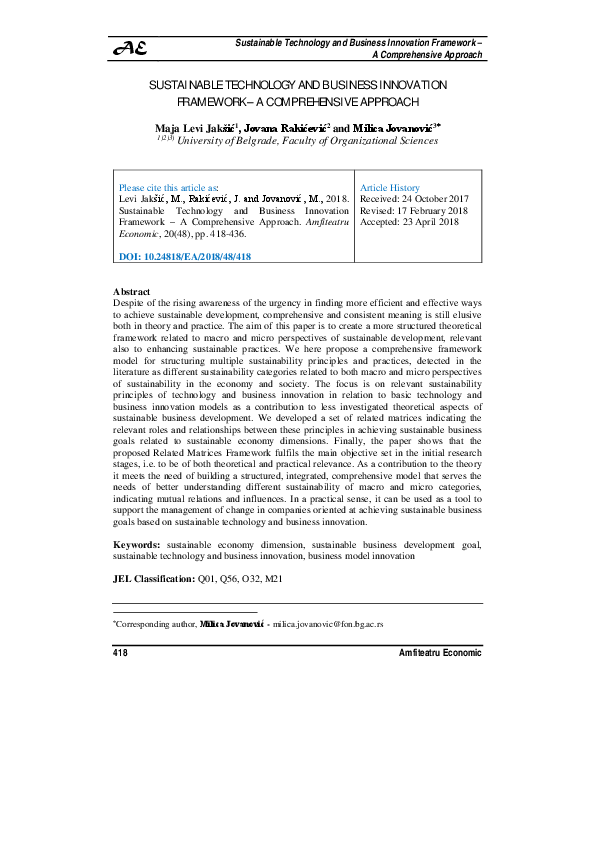(PDF) Sustainable Technology and Business Innovation Framework – A ...
