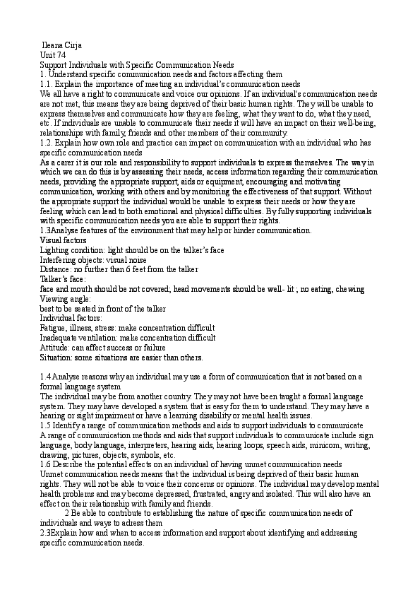 Unit 74 Support Individuals with Specific Communication Needs Just Me