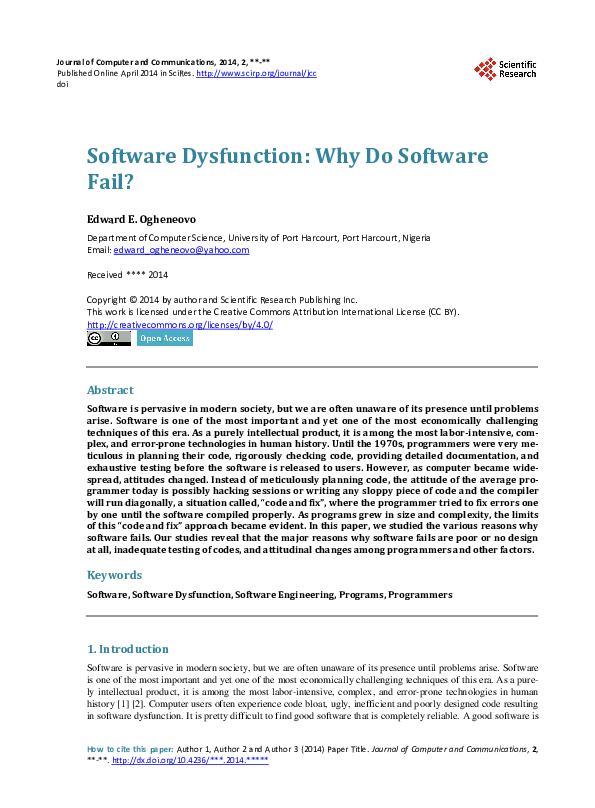 Pdf Software Dysfunction Why Do Software Fail Edward Ogheneovo