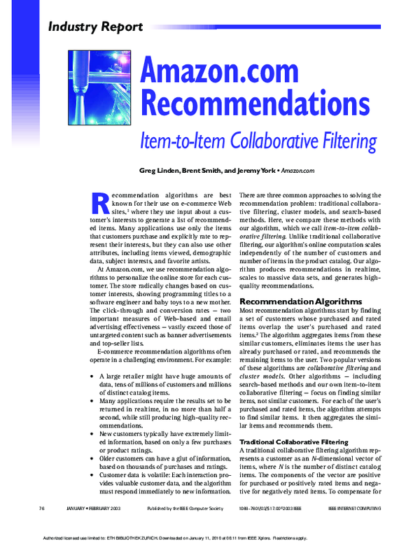 (PDF) Amazon.com recommendations item-to-item collaborative filtering ...