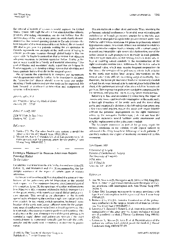 (PDF) maneuver in truncus arteriosus repair Potential risks