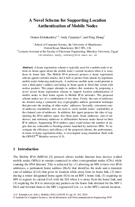 (PDF) A Novel Scheme for Supporting Location Authentication of Mobile Nodes