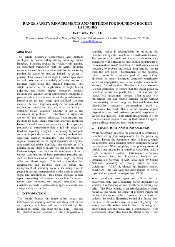 (PDF) RANGE SAFETY REQUIREMENTS AND METHODS FOR SOUNDING ROCKET LAUNCHES