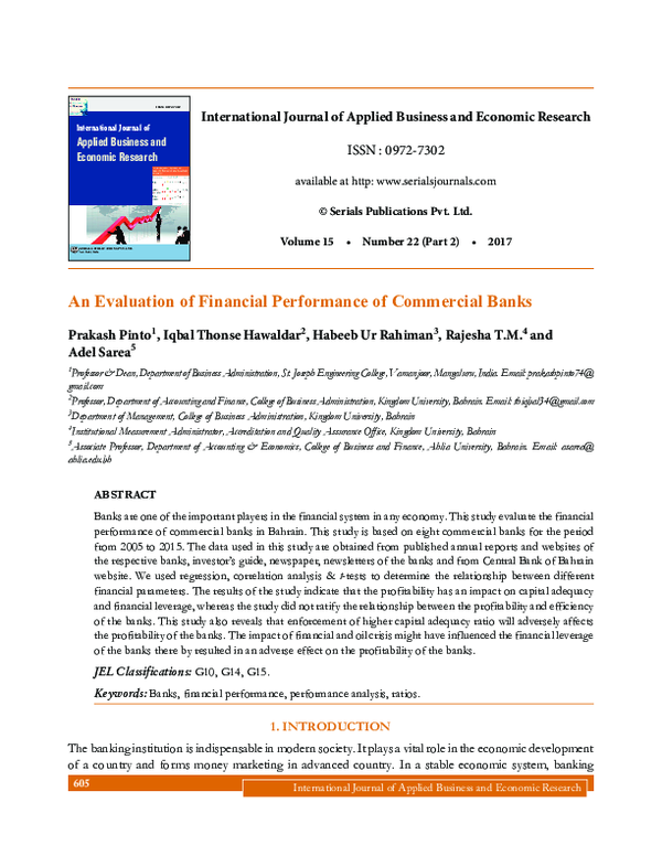 (PDF) An Evaluation of Financial Performance of Commercial Banks