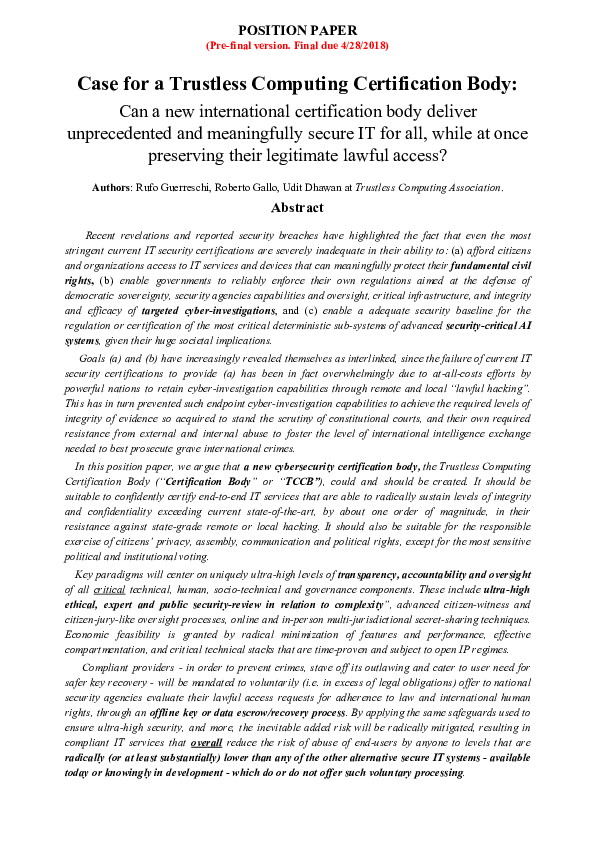 (PDF) POSITION PAPER (Pre-final version. Final due 4/28/2018) Case for ...