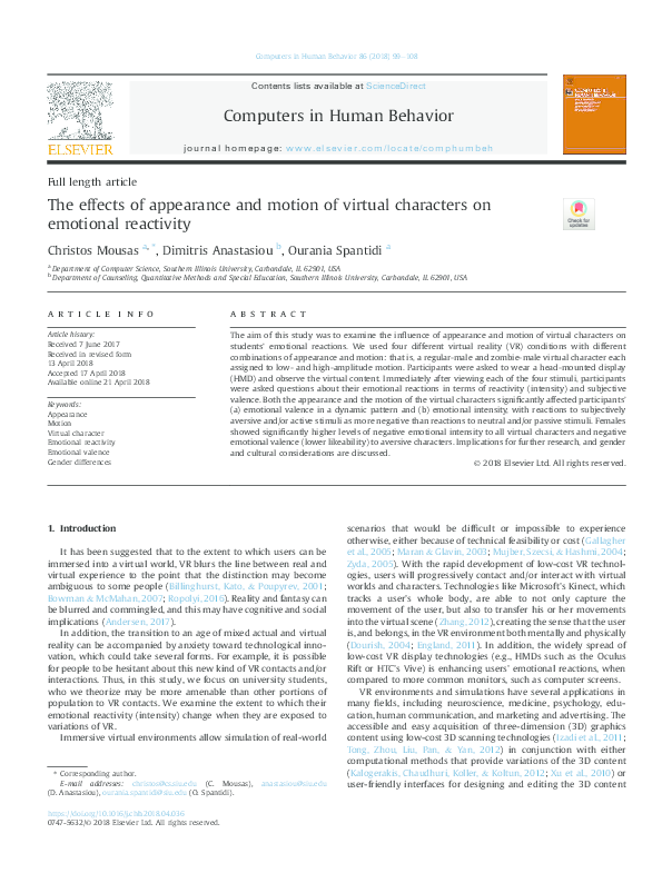(PDF) The effects of appearance and motion of virtual characters on ...