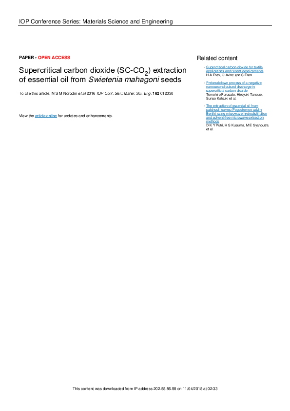 (PDF) Supercritical carbon dioxide (SC-CO 2 ) extraction of essential ...