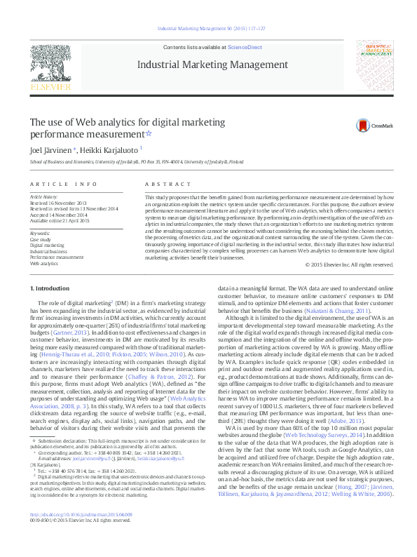 (PDF) The use of Web analytics for digital marketing performance ...