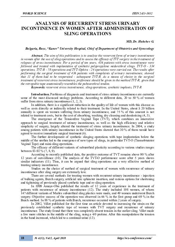 (PDF) ANALYSIS OF RECURRENT STRESS URINARY INCONTINENCE IN WOMEN AFTER ...