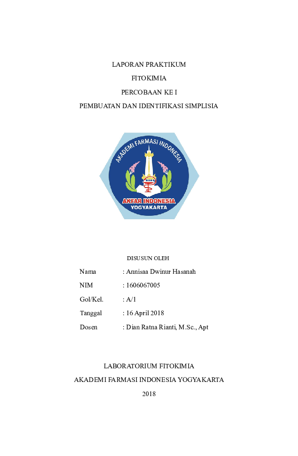 (DOC) Laporan Fitokimia identifikasi simplisisa daun sirih