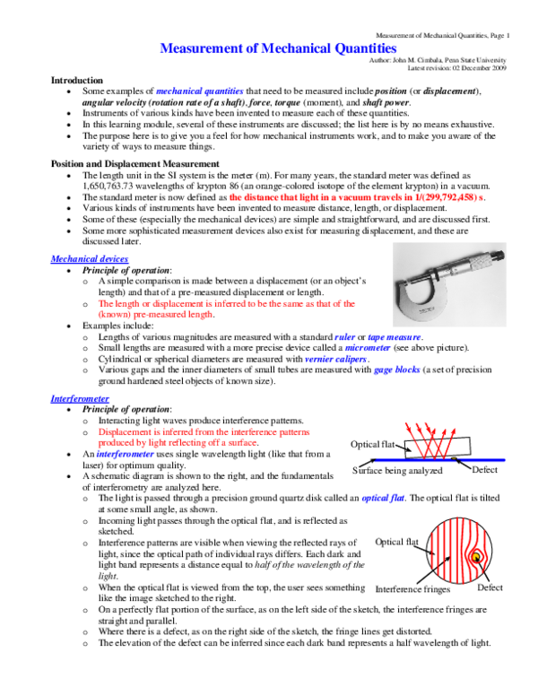 (PDF) Measurement of Mechanical Quantities