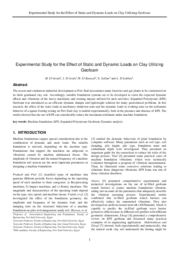(PDF) Experimental Study for the Effect of Static and Dynamic Loads on ...