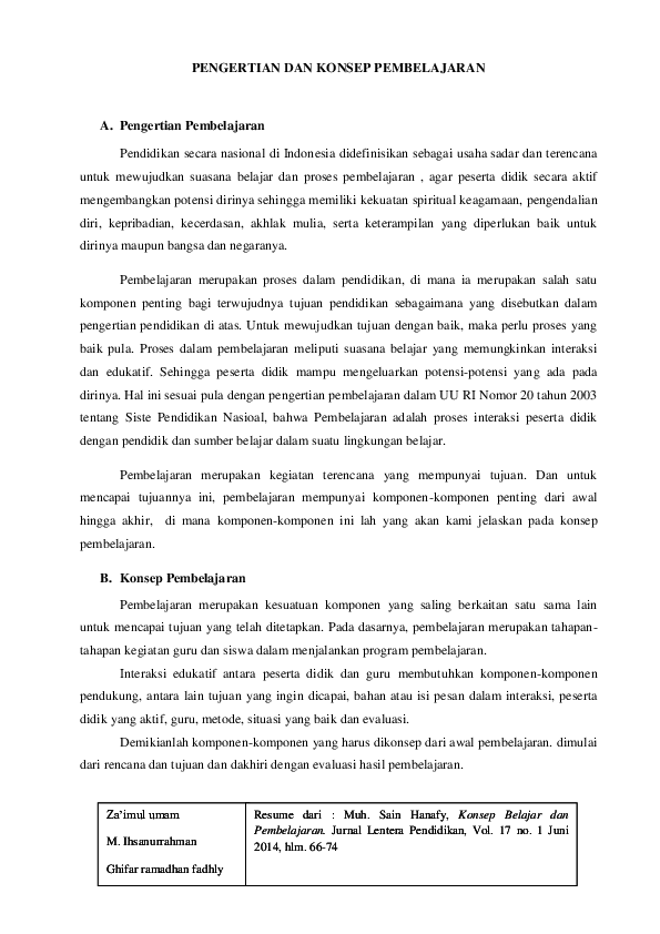 Doc Pengertian Dan Konsep Pembelajaran Za Imul Umam Academia Edu