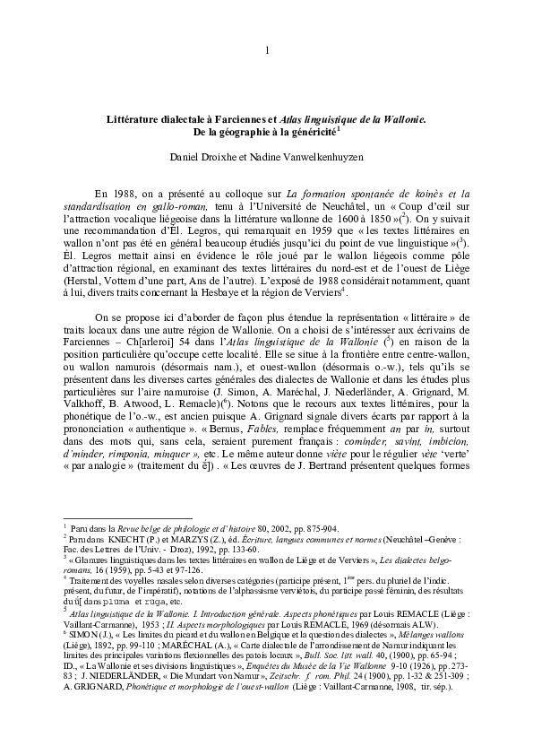 (PDF) Littérature dialectale à Farciennes et Atlas linguistique de la
