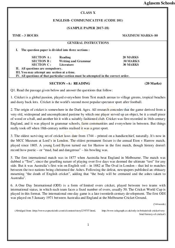 (PDF) CLASS X (CODE 101) (SAMPLE PAPER 201718