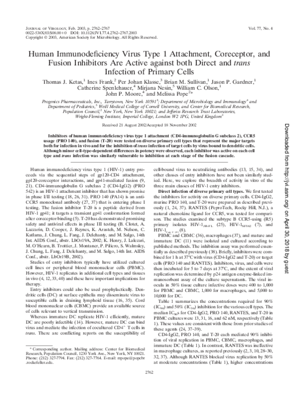 (PDF) Human Immunodeficiency Virus Type 1 Attachment, Coreceptor, and ...