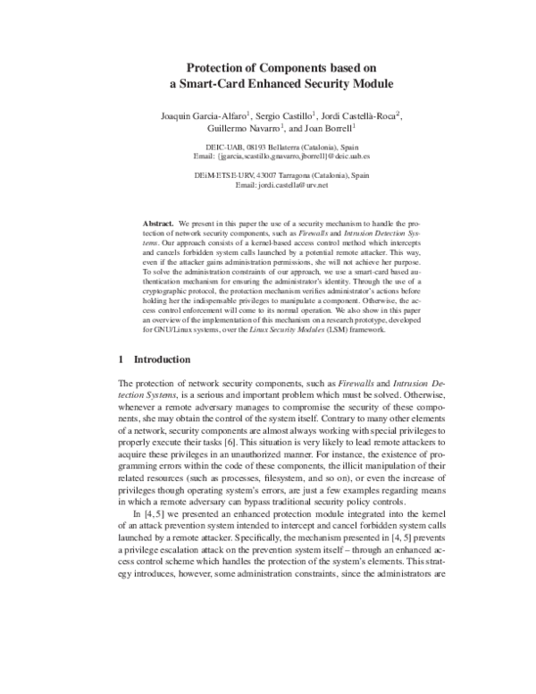 (PDF) Protection of Components Based on a Smart-Card Enhanced Security ...