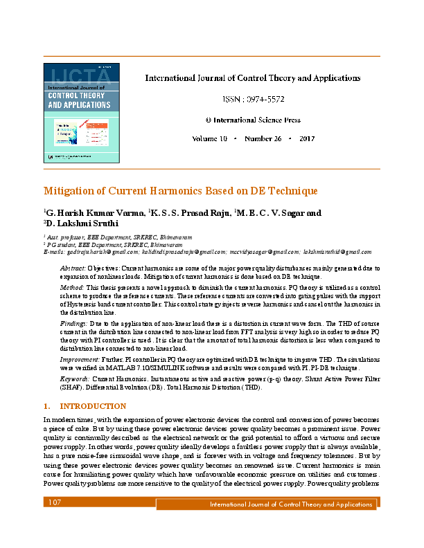 (PDF) Mitigation of Current Harmonics Based on DE Technique