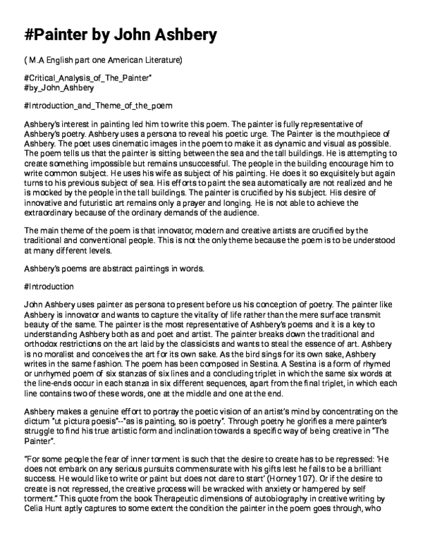 (PDF) Painter by John Ashbery Nadeem Ul Hassan Academia.edu