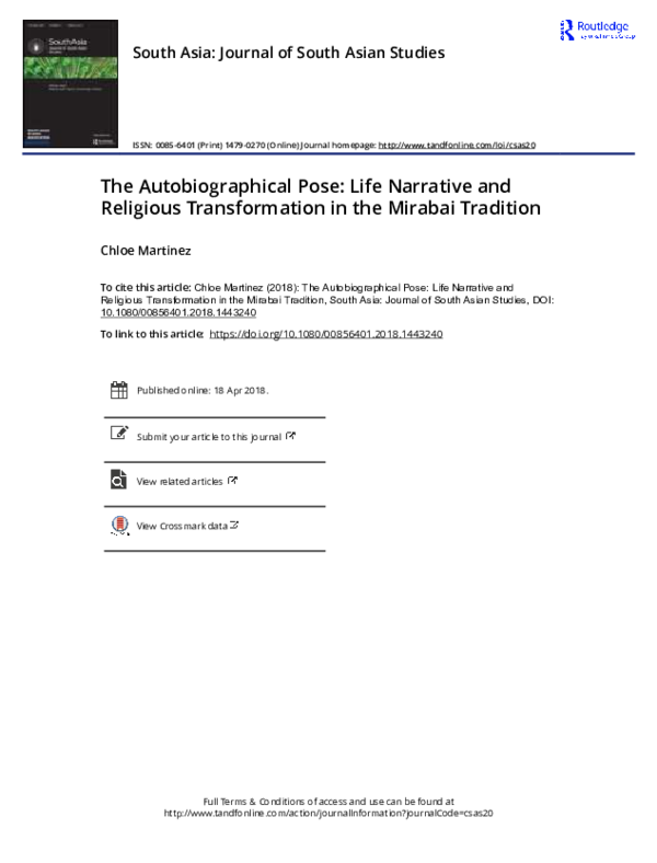 Pdf The Autobiographical Pose Life Narrative And Religious Transformation In The Mirabai Tradition Chloe A Martinez Academia Edu