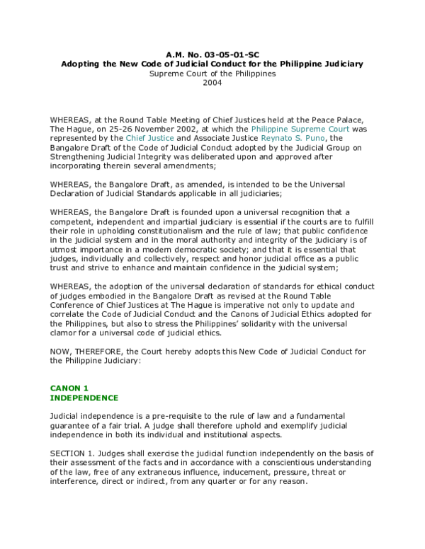 (PDF) New Code of Judicial Conduct of the Philippines 2004 Wilfred