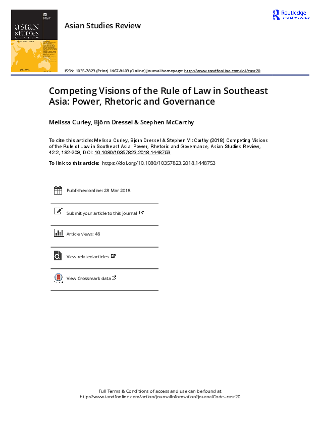 (PDF) Competing Visions of the Rule of Law in Southeast Asia: Power ...