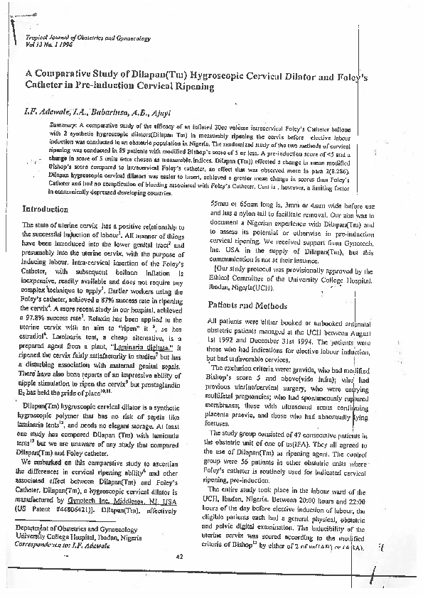 (PDF) A comparative study of Dilapan Hygroscopic Cervical Dilator and
