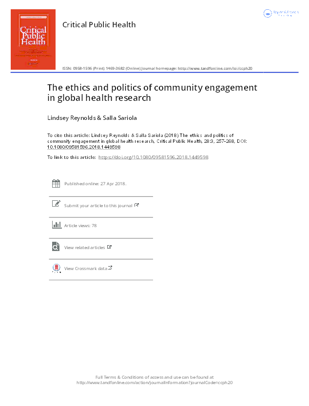 (PDF) The ethics and politics of community engagement in global health ...