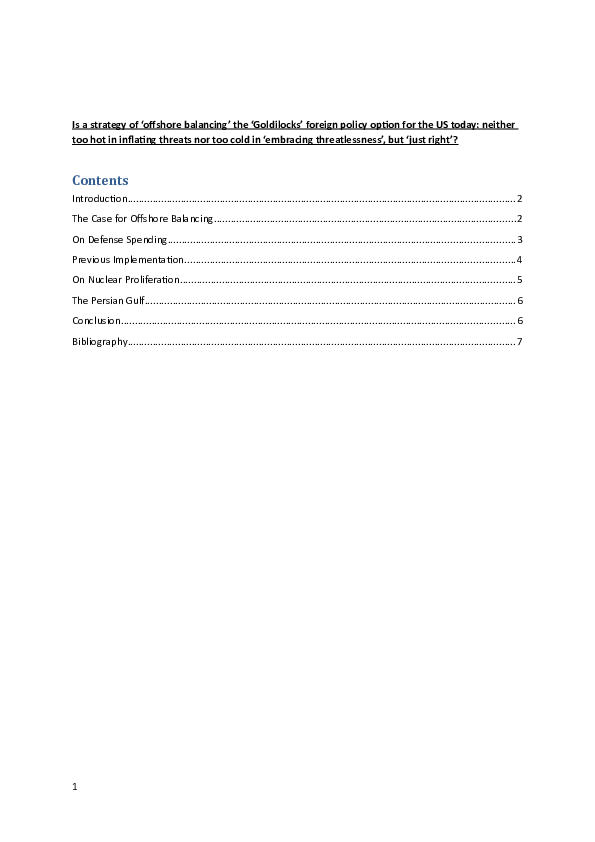Doc Is A Strategy Of Offshore Balancing The Goldilocks Foreign Policy Option For The Us Today Neither Too Hot In Inflating Threats Nor Too Cold In Embracing Threatlessness But Just Right