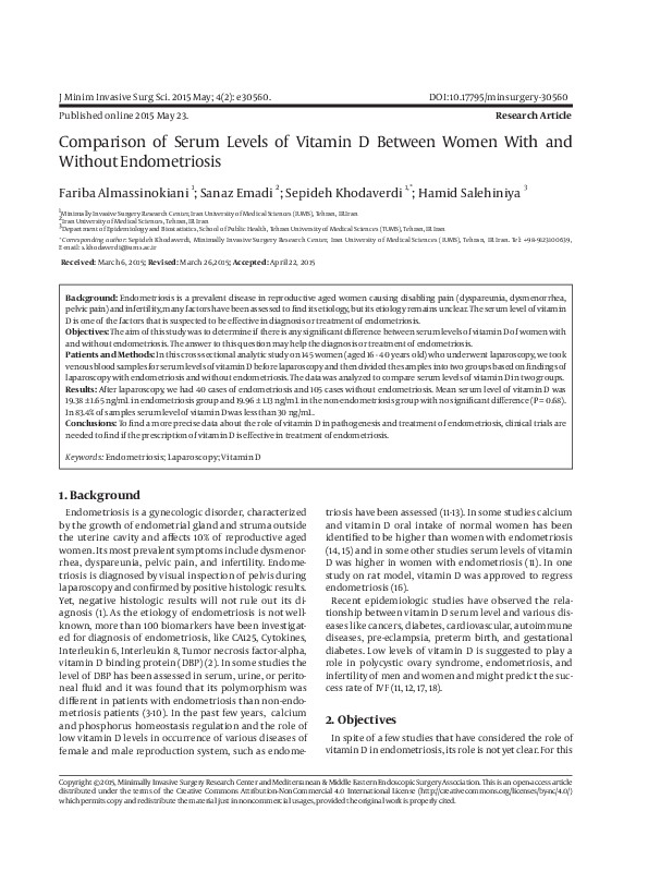 (PDF) Comparison of Serum Levels of Vitamin D Between Women With and ...