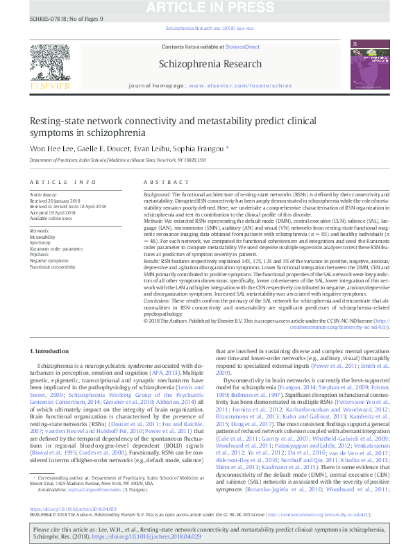 (PDF) Resting-state network connectivity and metastability predict ...