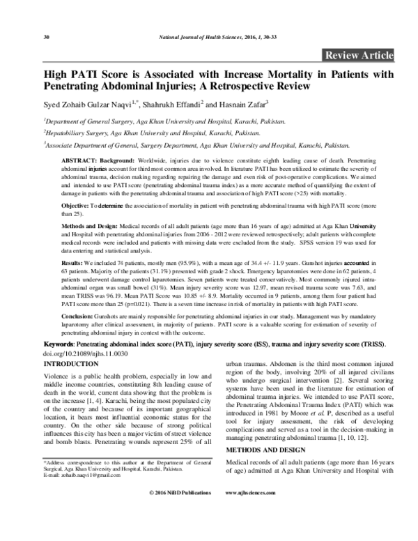 (PDF) High PATI Score is Associated with Increase Mortality in Patients ...