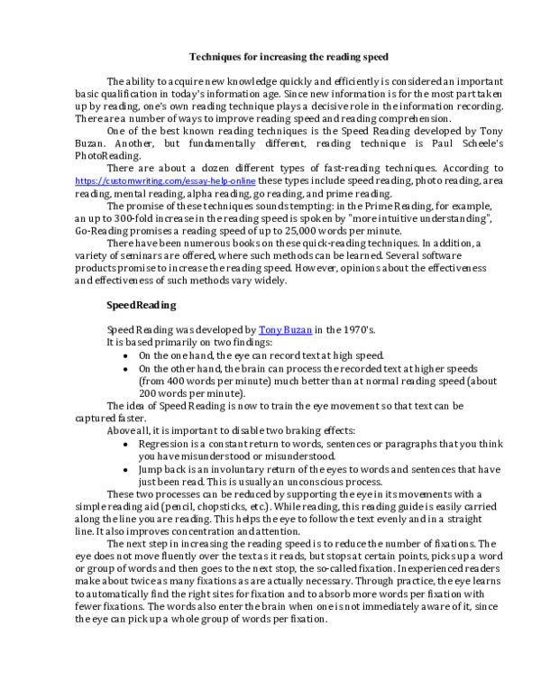 (DOC) Techniques for increasing the reading speed