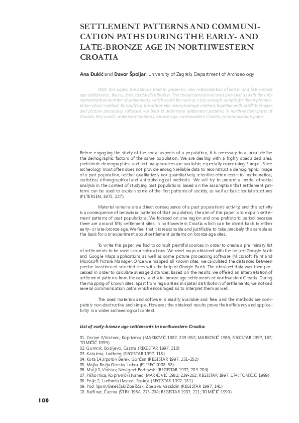 (PDF) SETTLEMENT PATTERNS AND COMMUNICATION PATHS DURING THE EARLY-AND ...