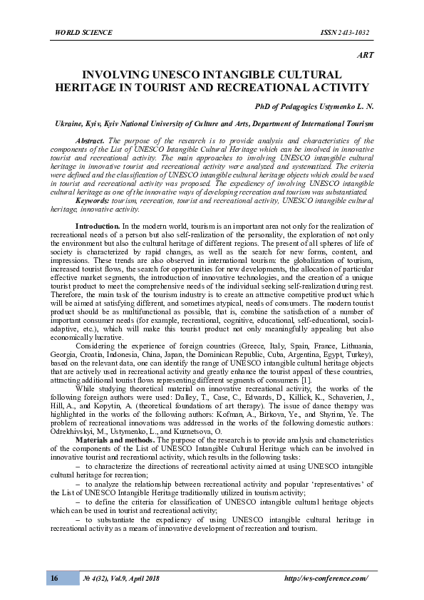 (PDF) INVOLVING UNESCO INTANGIBLE CULTURAL HERITAGE IN TOURIST AND ...