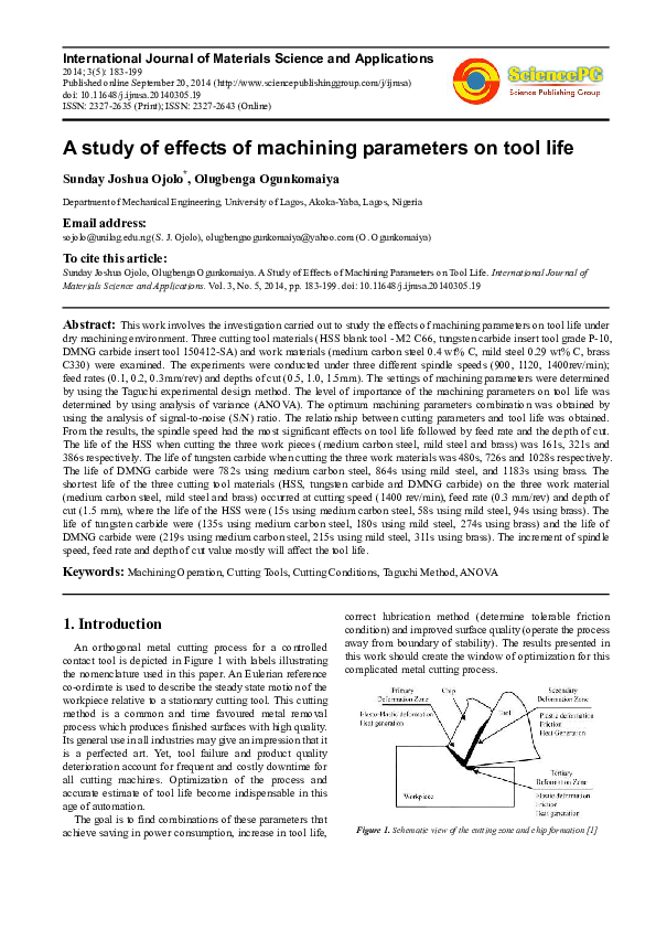 (PDF) A study of effects of machining parameters on tool life
