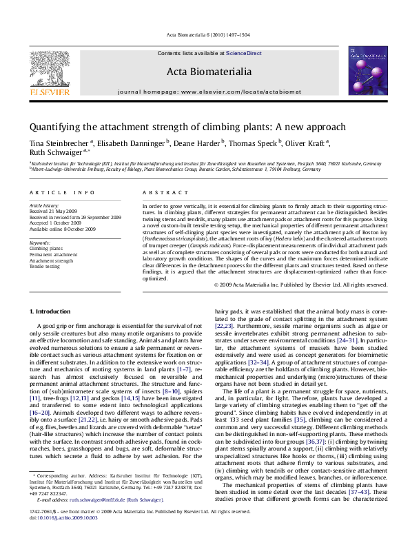 (PDF) Quantifying the attachment strength of climbing plants: A new ...