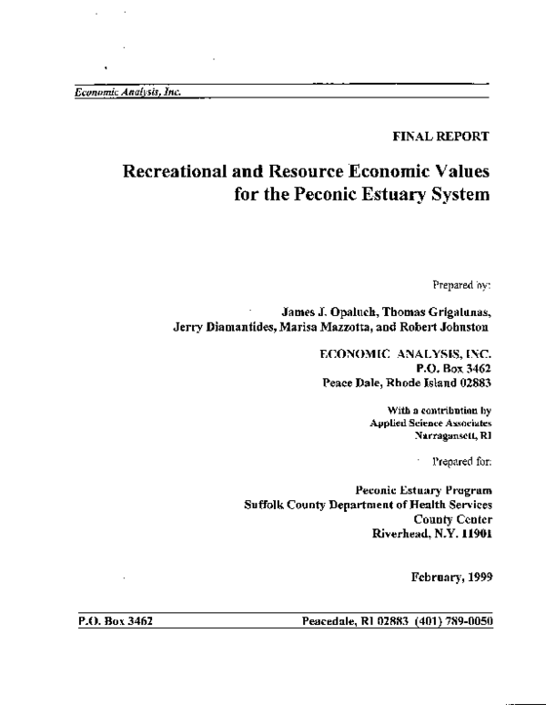 (PDF) Recreational and Resource Economic Values for the Peconic Estuary