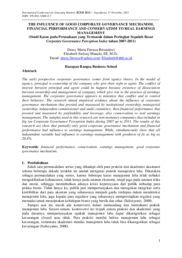 (PDF) THE INFLUENCE OF GOOD CORPORATE GOVERNANCE MECHANISM, FINANCIAL ...